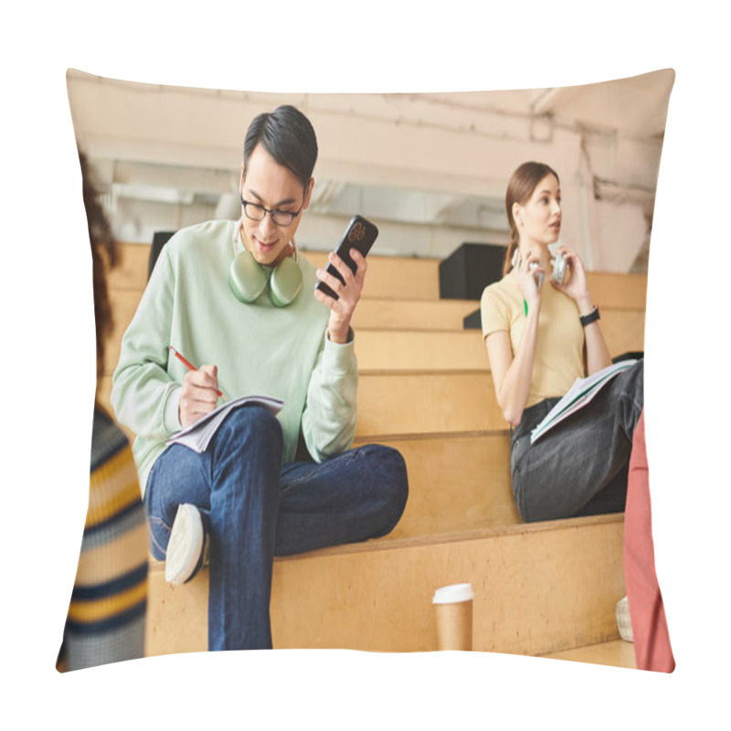 Personality  A Multicultural Group Of Students Attentively Listening In A Lecture Hall At A University. Pillow Covers