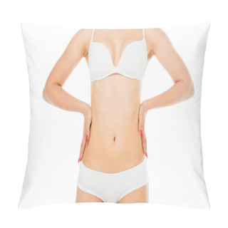 Personality  Partial View Of Slim Woman Posing With Hands On Waist Isolated On White Pillow Covers