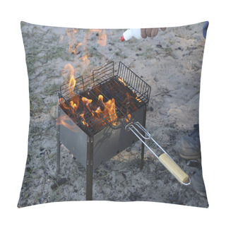 Personality  Burning Grill. On Brazier With Hot Coals Lies Grill. Coals Are Watered With  Special Liquid For Strong Combustion. Pillow Covers