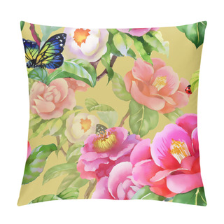 Personality  Butterfly  And Ladybug On Floral  Background Pillow Covers