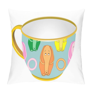 Personality  Blue Cup With Painted Cartoon Elephants Pillow Covers