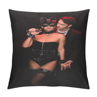 Personality  Bdsm Couple With Stack Holding Hands Isolated On Black Pillow Covers