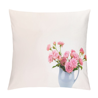 Personality  Pink Flowers In Blue Jug. Pillow Covers