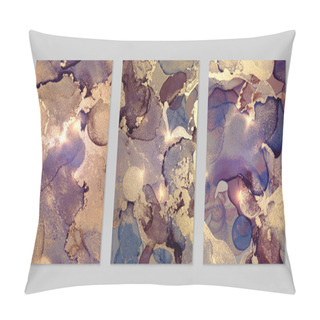 Personality  Set Of Marble Patterns. Gold, Purple And Blue Geode Textures With Glitter Pillow Covers