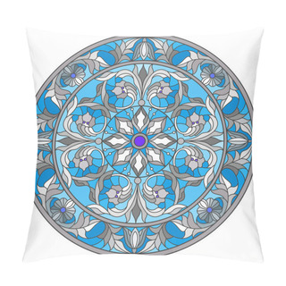 Personality  Illustration In Stained Glass Style, Round Mirror Image With Floral Ornaments And Swirls Pillow Covers