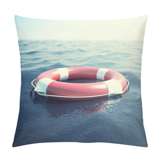 Personality  Red Life Buoy On The Waves As A Symbol Of Help And Hope. 3d Illustration Pillow Covers