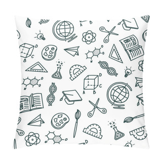 Personality  Seamless Pattern On Back To School Topic. Vector Illustration In Doodle Style Pillow Covers