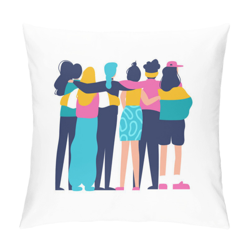 Personality  Diverse Women Friend Group Hugging Together For Feminist Concept Or Womens Right Event. Modern Young Woman Dressed In Trendy Urban Fashion. Female Team Hug On Isolated Background With Copy Space. Pillow Covers