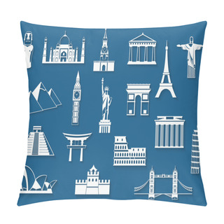 Personality  World Landmarks, Abstract Flat Paper Icons Set Pillow Covers