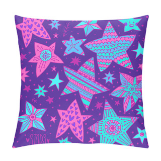 Personality  Beautiful Hand-painted Star. A Set Of Stars In The Doodle Style On Violet Background. Seamless Pattern Pillow Covers