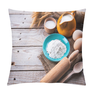 Personality  Baking Ingredients On A Wooden Background. Food. Cooking Pillow Covers