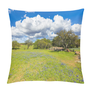 Personality  Scenic Texas Hill Country Landscape With Blooming Bluebonnets. Pillow Covers