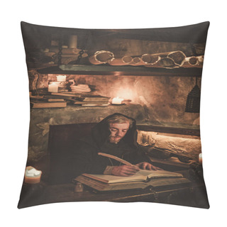 Personality  Monk Chronicler Writes An Ancient Manuscript Pillow Covers