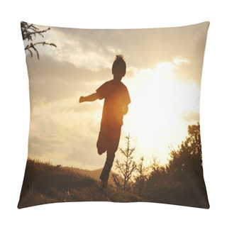 Personality  Kid Running On Meadow Pillow Covers