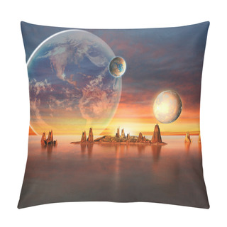 Personality  Alien Planet With Planets, Earth Moon And Mountains . Pillow Covers