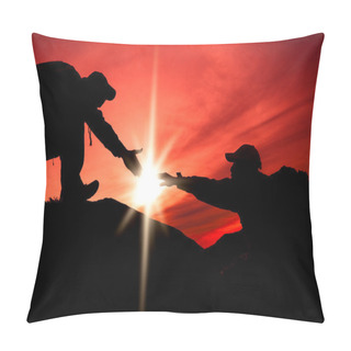 Personality  Silhouette Of Helping Hand Between Two Climber Pillow Covers