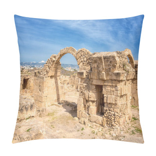 Personality  Saranta Kolones, Ruined Medieval Fortress In Paphos Archaeological Park, Cyprus Pillow Covers