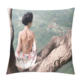 Personality  Woman With Snake Tattoo On Her Back On The Tree Branch (original) Pillow Covers