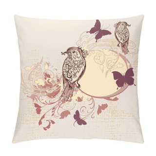 Personality  Elegant Invitation Card In Retro Style With Birds Pillow Covers