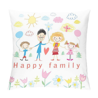 Personality  Cartoon Baby Drawing Happy Family Pillow Covers