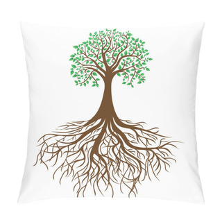 Personality  Tree With Roots And Dense Foliage, Vector Pillow Covers