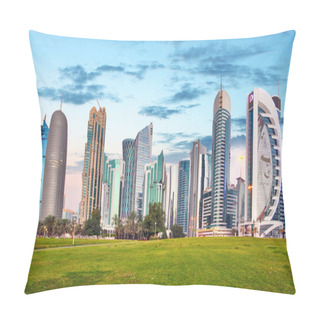 Personality  DOHA, QATAR - MARCH 9, 2018: Doha West Bay View From Sheraton Pa Pillow Covers