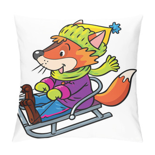 Personality  Funny Fox Rides On Sleigh Or Sled Pillow Covers