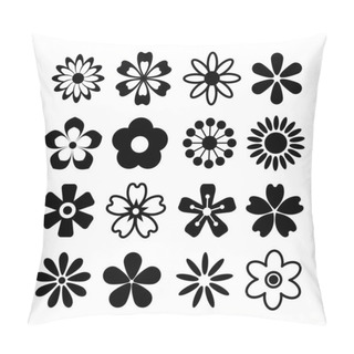 Personality  Set Of Various Silhouette Flower Vector With Top View, Flower Symbol, Icon, Logo Collection Template Design Pillow Covers