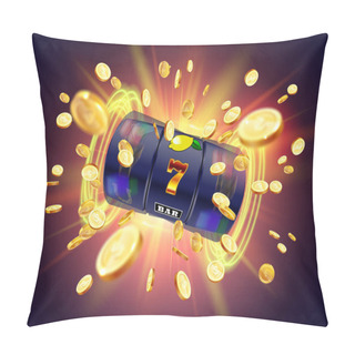 Personality  The Black Slot Machine Wins The Jackpot 777 On The Background Of An Explosion Of Coins. Vector Illustration Pillow Covers