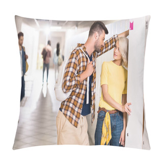 Personality  Young Students Couple Flirting In College Corridor Pillow Covers