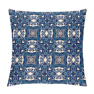 Personality  Blue Oriental Damask Flourish Seamless Vector Design Pillow Covers