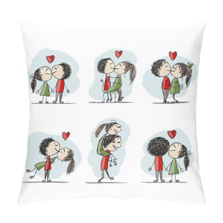 Personality  Couple In Love Kissing, Valentine Sketch For Your Design Pillow Covers