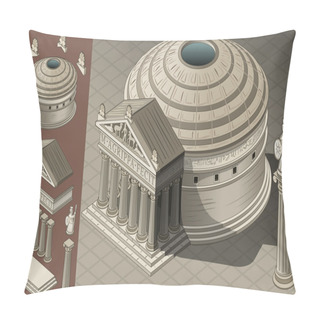 Personality  Isometric Pantheon Temple In Roman Architecture Pillow Covers