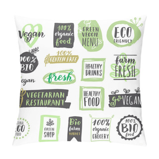 Personality  Fresh Healthy Organic Vegan Food Labels And Tags Set Pillow Covers