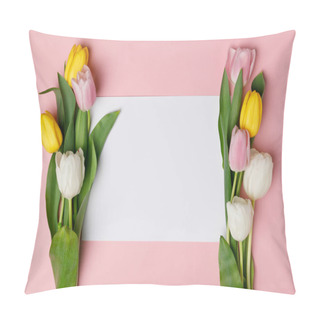 Personality  Colorful Tulips With Blank Paper Isolated On Pink Pillow Covers