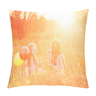 Personality  Two Little Sisters Blowing Soap Bubbles Pillow Covers