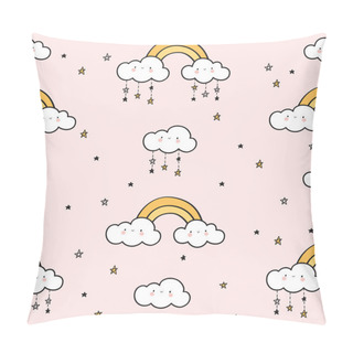 Personality  Seamless Pattern With Gold Rainbows, Funny Clouds And Stars Pillow Covers