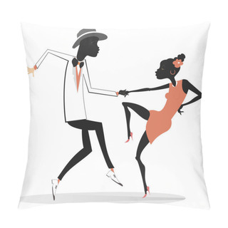 Personality  Romantic Dancing Young African Couple Isolated Illustration. Funny Dancing Young African Man And Woman Isolated On White Pillow Covers