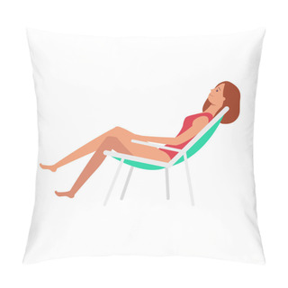 Personality  Vector Flat Woman In Lounger Under Sun Icon Pillow Covers