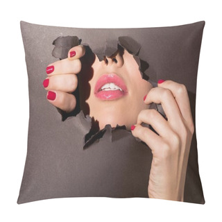 Personality  Woman Peeking Out Of Hole In Paper Pillow Covers