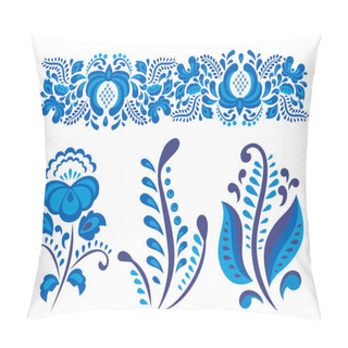 Personality  Russian Ornaments Art Gzhel Style Painted With Blue On White Flower Traditional Folk Bloom Branch Pattern Vector Illustration. Pillow Covers