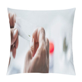 Personality  Panoramic Shot Of Man Rolling Blunt With Medical Cannabis Pillow Covers