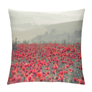 Personality  Poppy Field Landscape In Summer Countryside Sunrise With Differe Pillow Covers