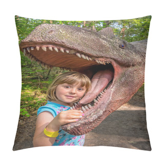 Personality  Little Girls Head In The Mouth Of A Dinosaur  Pillow Covers