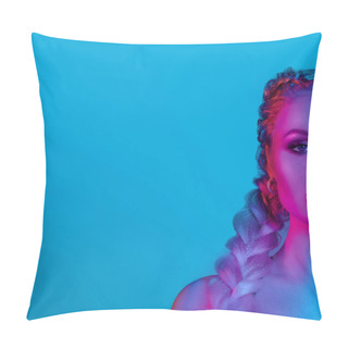 Personality  Gorgeous Fashionable Woman In The Lights.blue And Red Light Pillow Covers