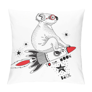Personality  Koala Flying On Rocket To The Moon Pillow Covers