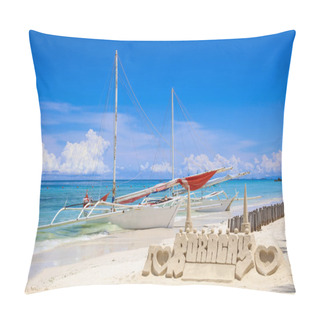 Personality  Sand Castle And A Boat On White Beach, Boracay Island, Philippines Pillow Covers