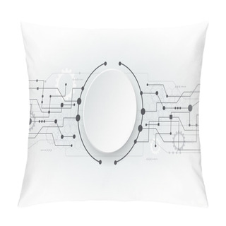 Personality  Vector Illustration Abstract Futuristic Circuit Board, Hi-tech Computer Digital Technology Concept, Blank White 3d Paper Circle For Your Design On Light Grey Color Backgroun Pillow Covers