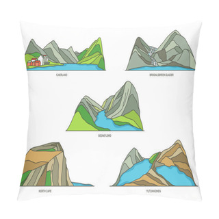 Personality  Norway Natural Landmarks, Travel Icons, Vector Set Pillow Covers