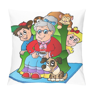Personality  Cartoon Grandma With Two Kids Pillow Covers